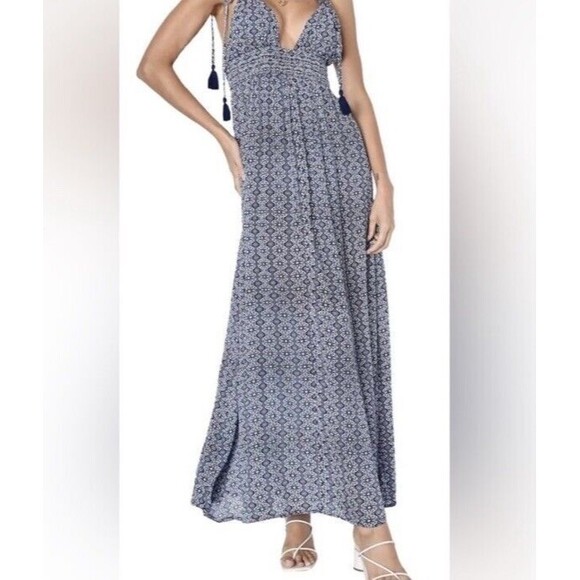 Lulus Maxi Dress Small Blue Field Day Spaghetti Tie-Straps Resort Beach Boho - Picture 1 of 12